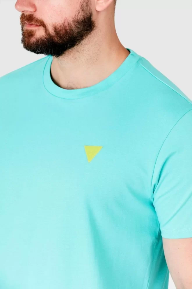 GUESS Turkusowy t-shirt męski z żółtym logo