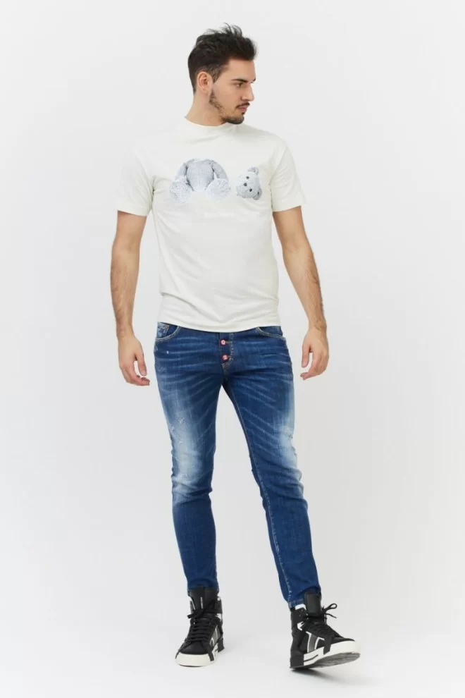 PALM ANGELS Біла чоловіча футболка з ведмедиком