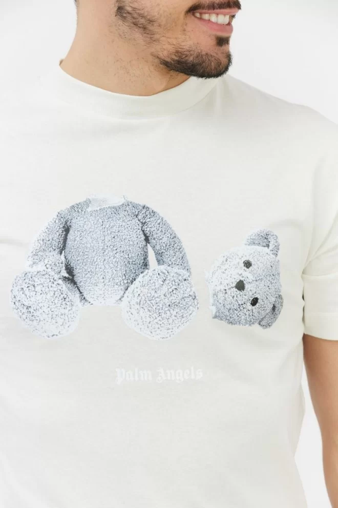 PALM ANGELS Біла чоловіча футболка з ведмедиком