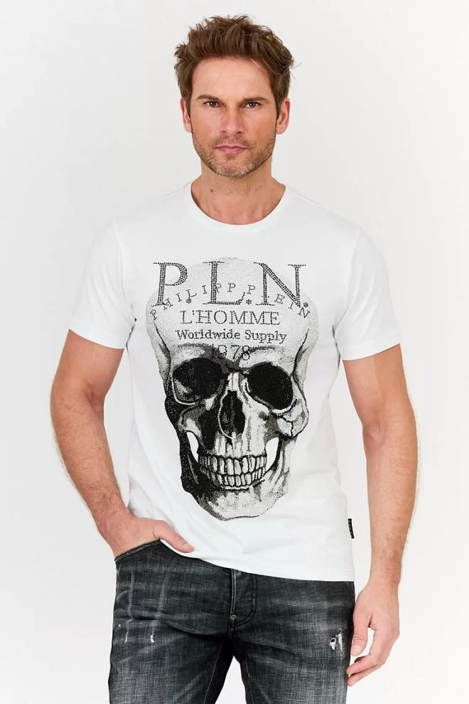 PHILIPP PLEIN White t-shirt Platinum cut round neck skull
