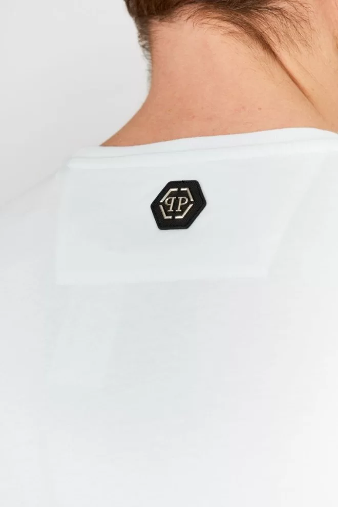 PHILIPP PLEIN Biały t-shirt Platinum cut round neck skull