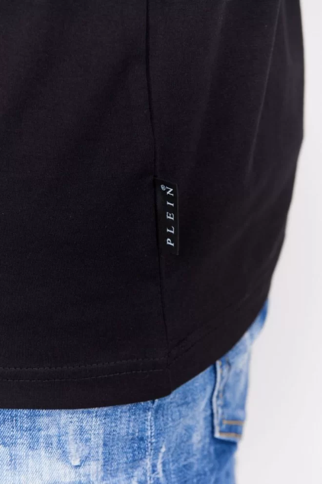 PHILIPP PLEIN Чоловіча чорна футболка з круглим вирізом ss iconic plein