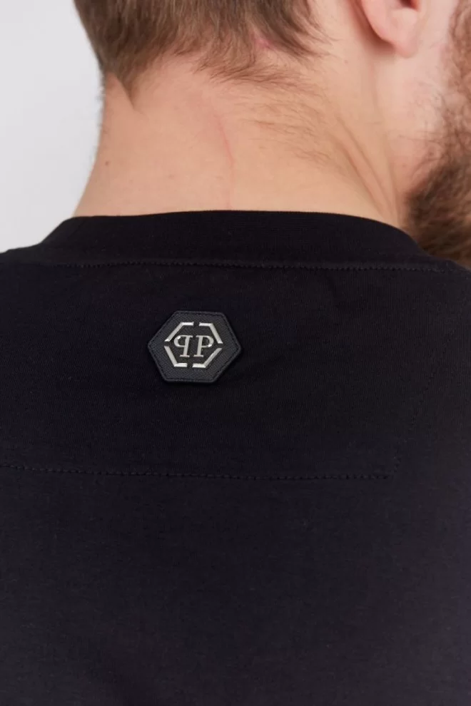 PHILIPP PLEIN Чоловіча чорна футболка з круглим вирізом ss iconic plein