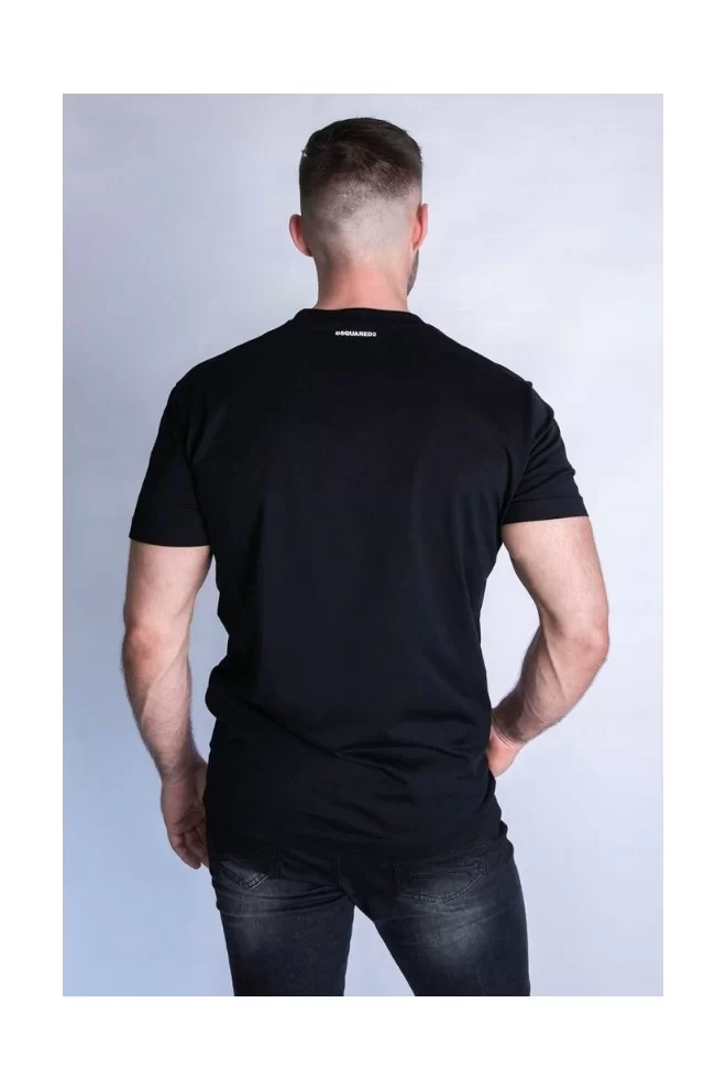 DSQUARED2 Чоловіча футболка, чорна з принтом ,,кошенята-близнюки