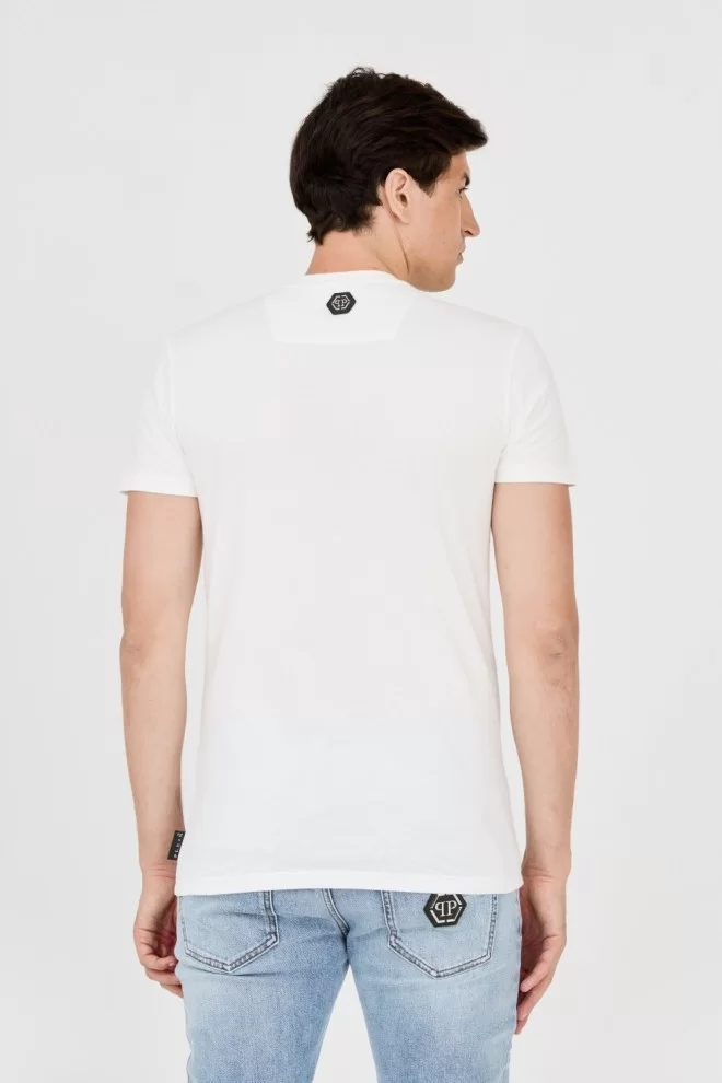 PHILIPP PLEIN T-shirt biały z popękaną czaszką