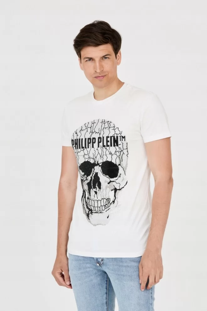 PHILIPP PLEIN Біла футболка з тріснутим черепом