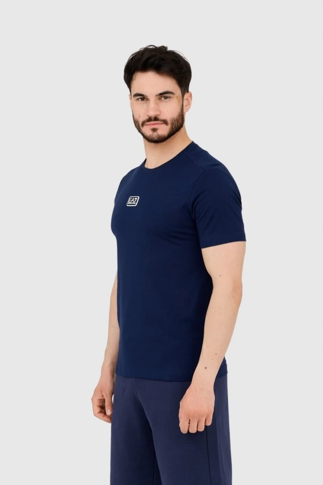 EA7 Navy blue men's t-shirt with logo patch