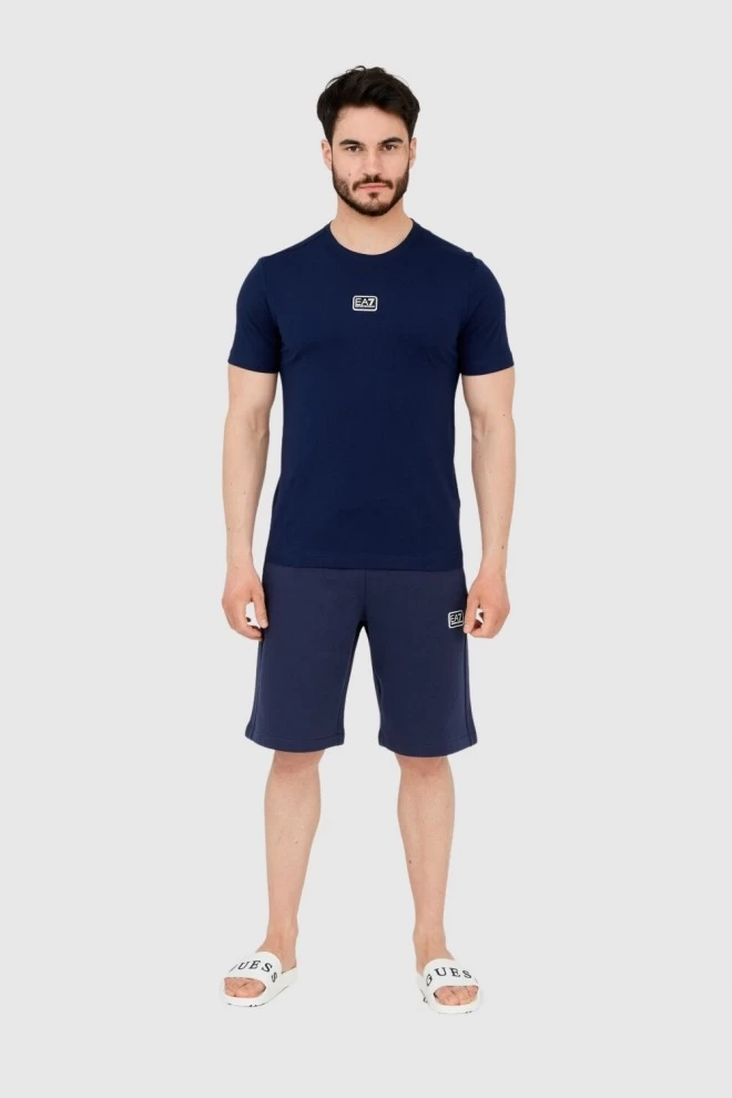 EA7 Navy blue men's t-shirt with logo patch
