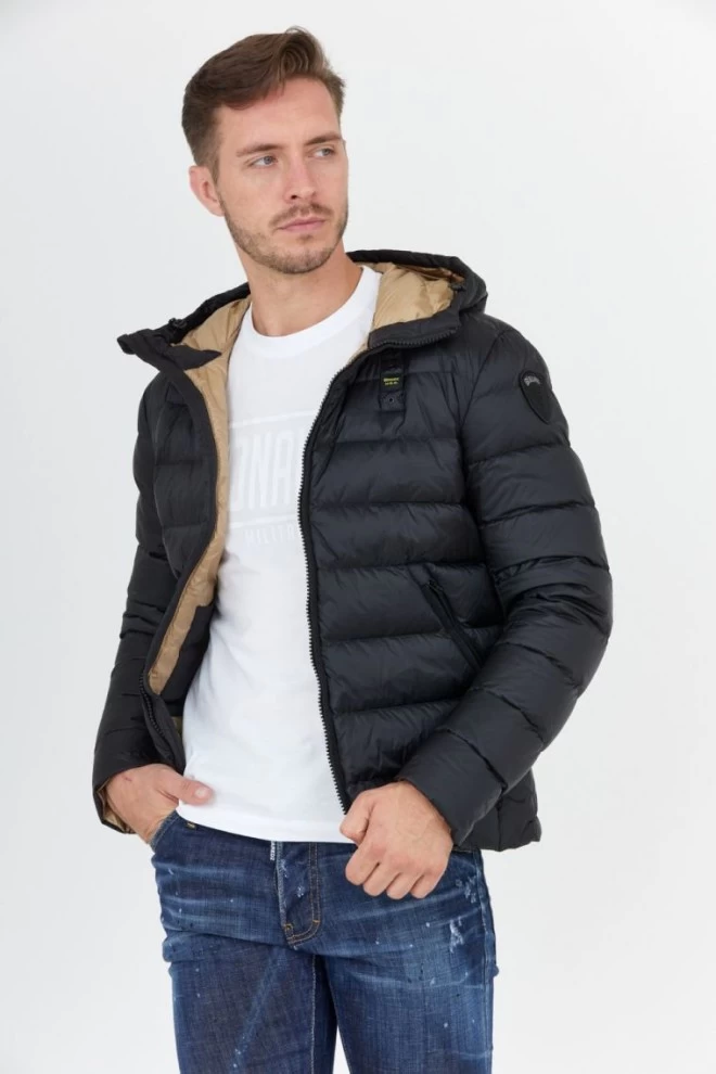 BLAUER Black men's down jacket with hood