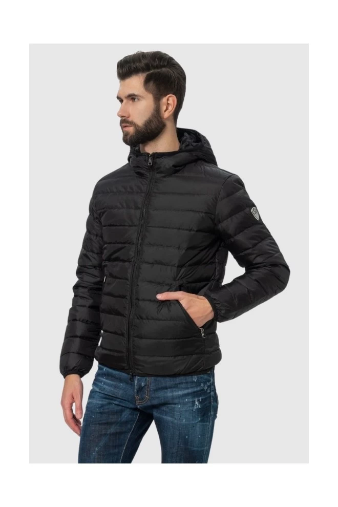 EA7 Black hooded down jacket