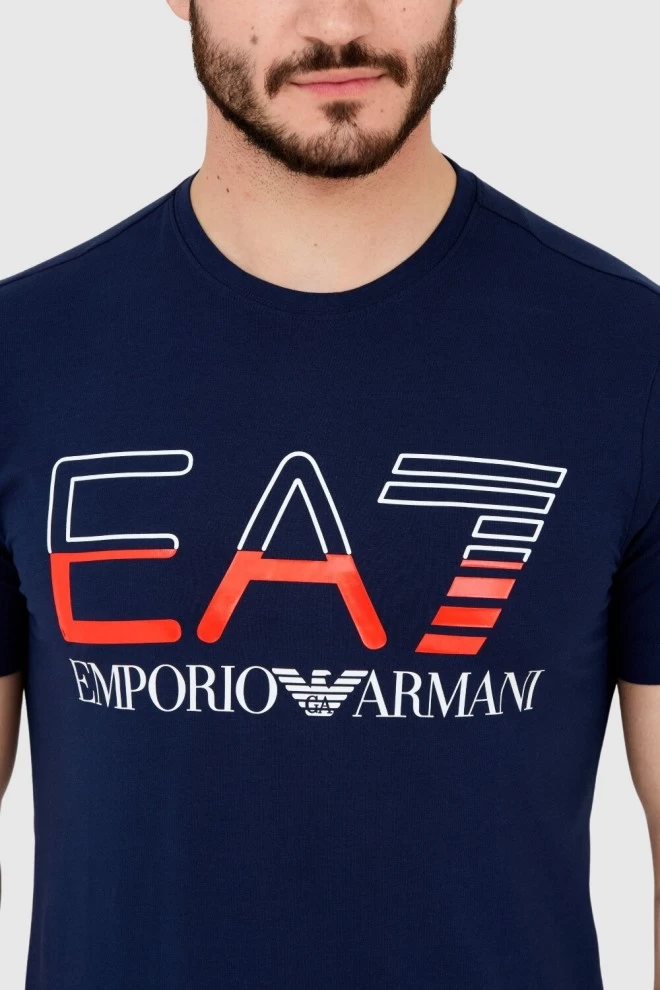 EA7 Men's navy blue T-shirt with large logo