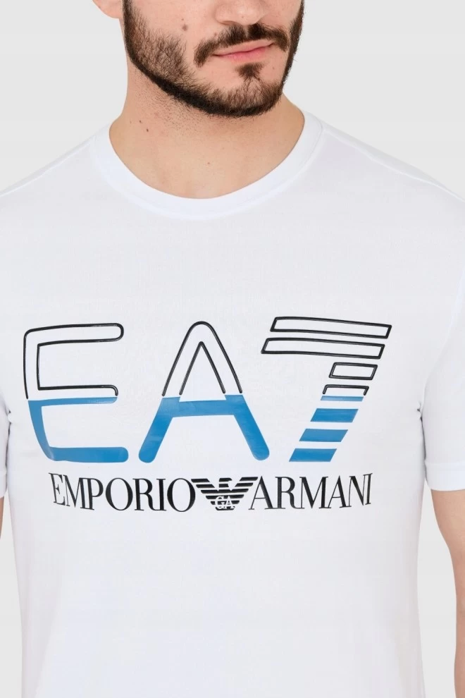 EA7 T-shirt męski biały z dużym czarnym logo