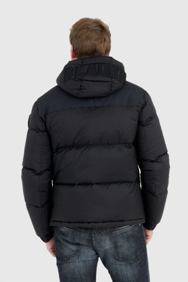 BLAUER Czarna kurtka męska Cooper z logo na kapturze