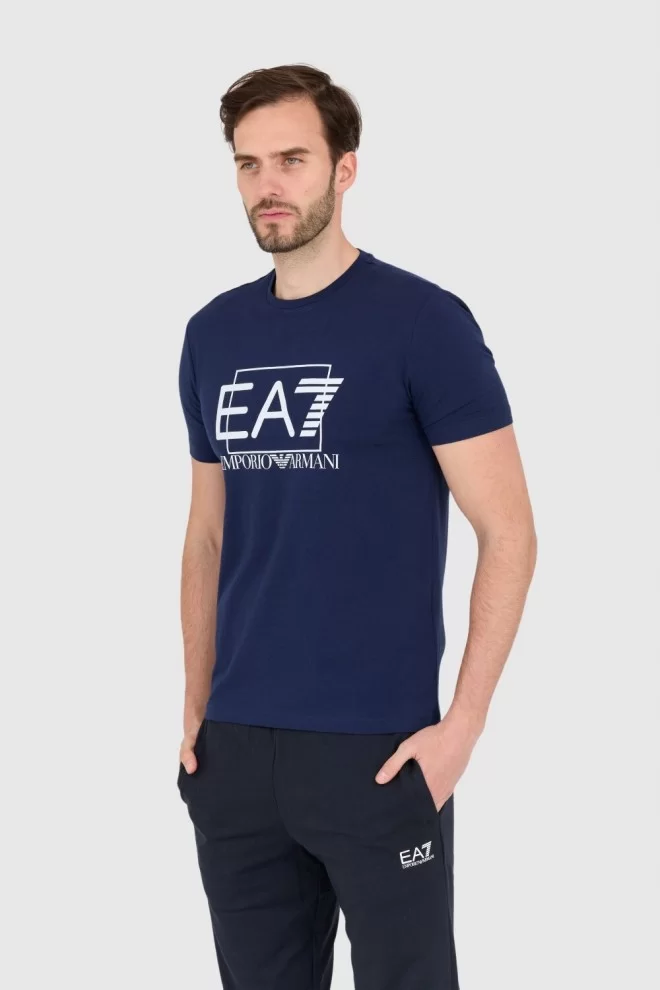 EA7 Granatowy męski t-shirt z białym logo