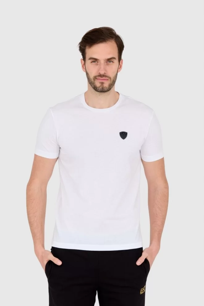 EA7 White men's t-shirt with logo patch