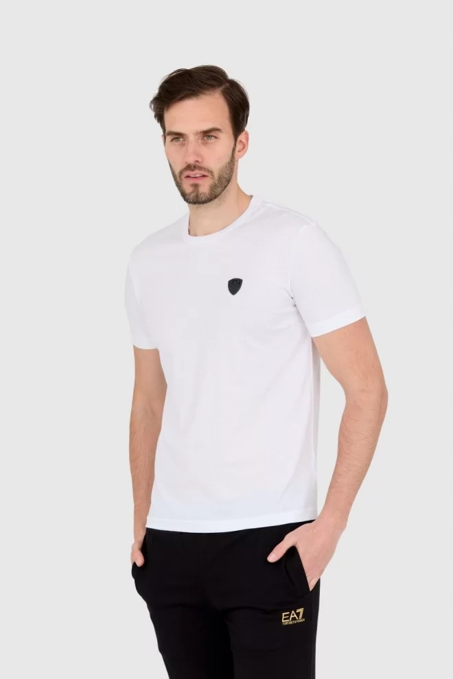 EA7 White men's t-shirt with logo patch