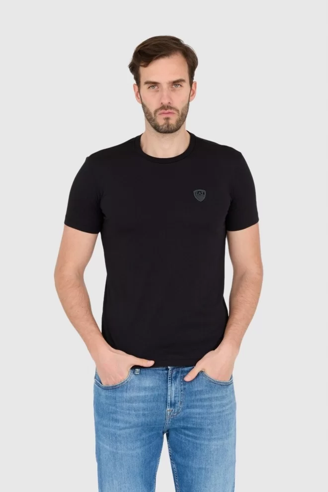 EA7 Black men's t-shirt with logo patch