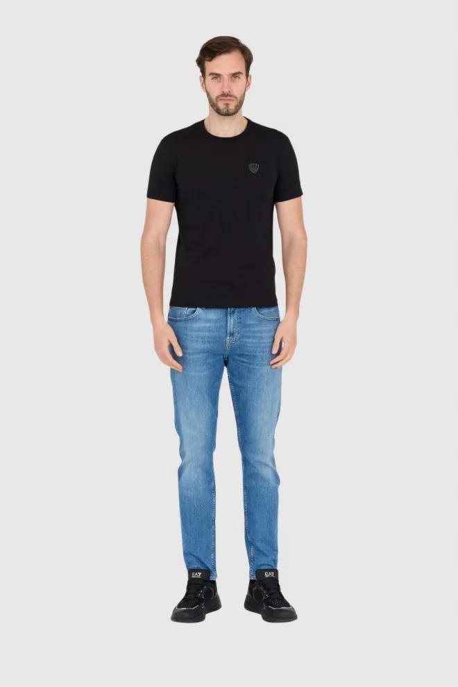 EA7 Black men's t-shirt with logo patch