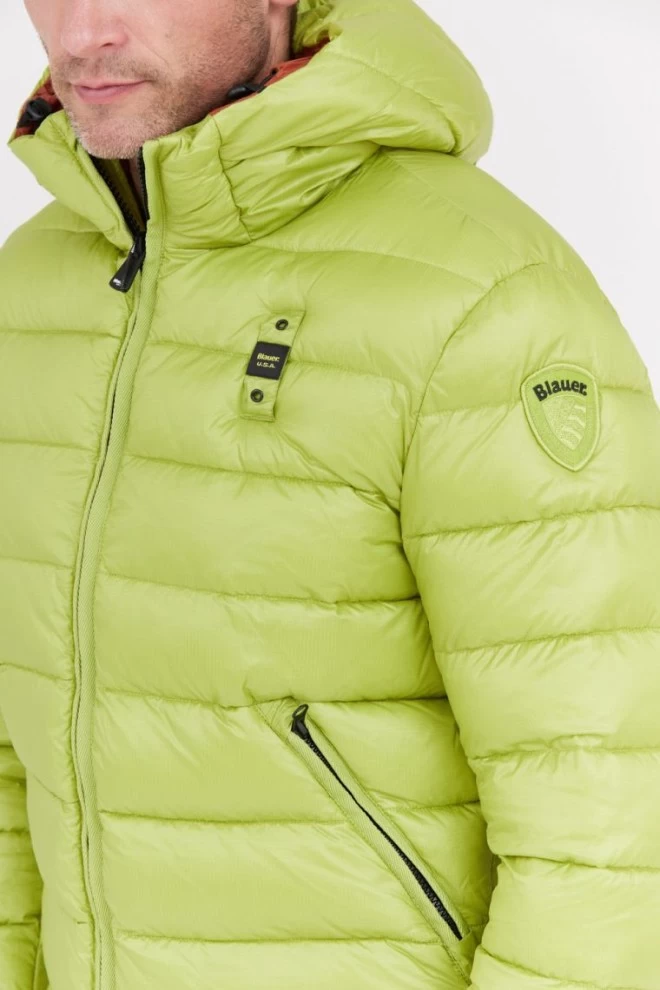 BLAUER Light green men's Virgil down jacket with hood