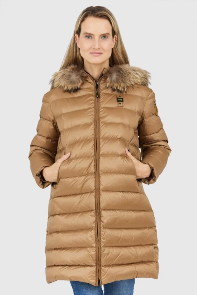 BLAUER Brown women's down jacket with detachable raccoon fur