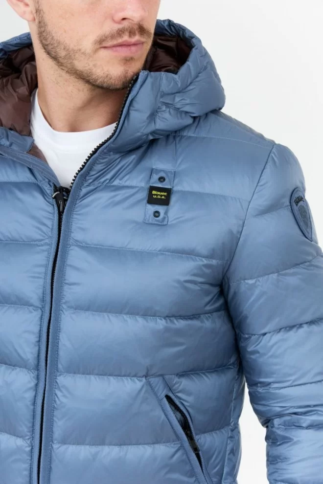 BLAUER Blue men's down jacket with hood
