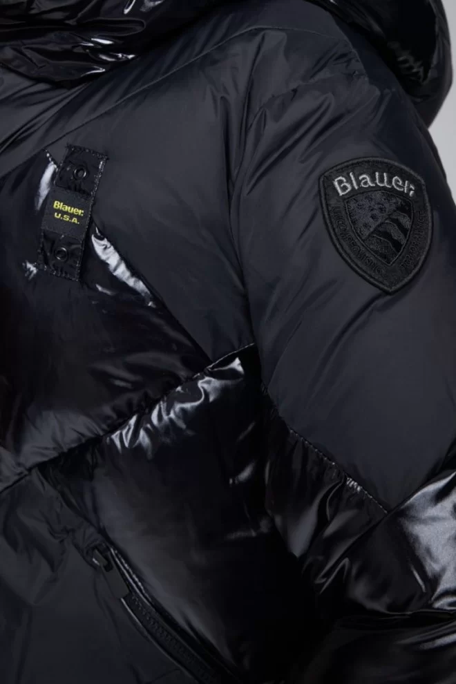 BLAUER Czarna damska kurtka puchowa z błyszczącymi elementami