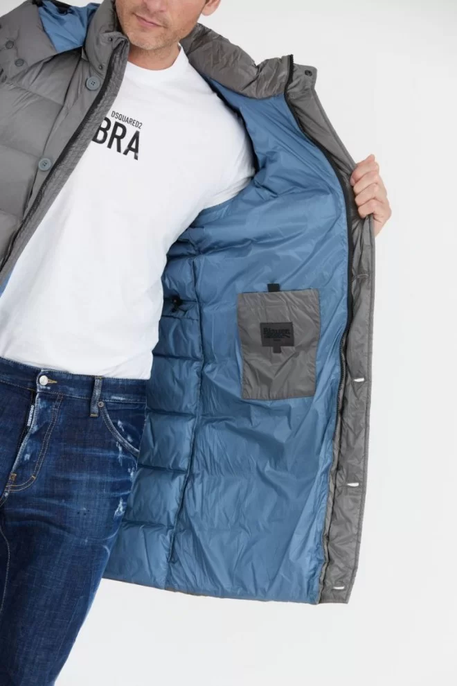 BLAUER Steel long down jacket for men Gus with detachable hood