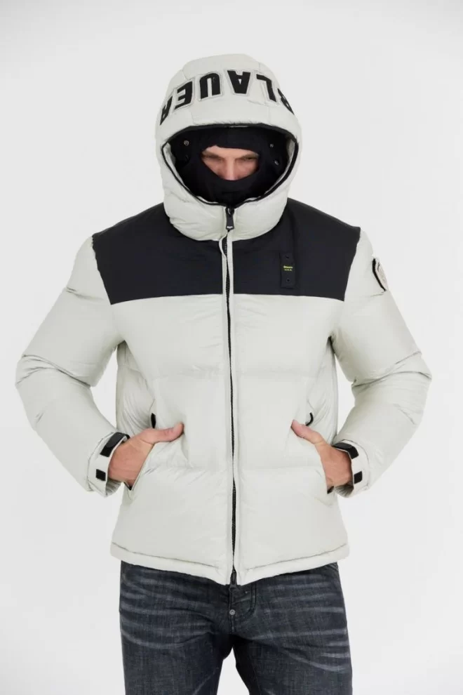 BLAUER Grey men's Cooper jacket with logo on hood