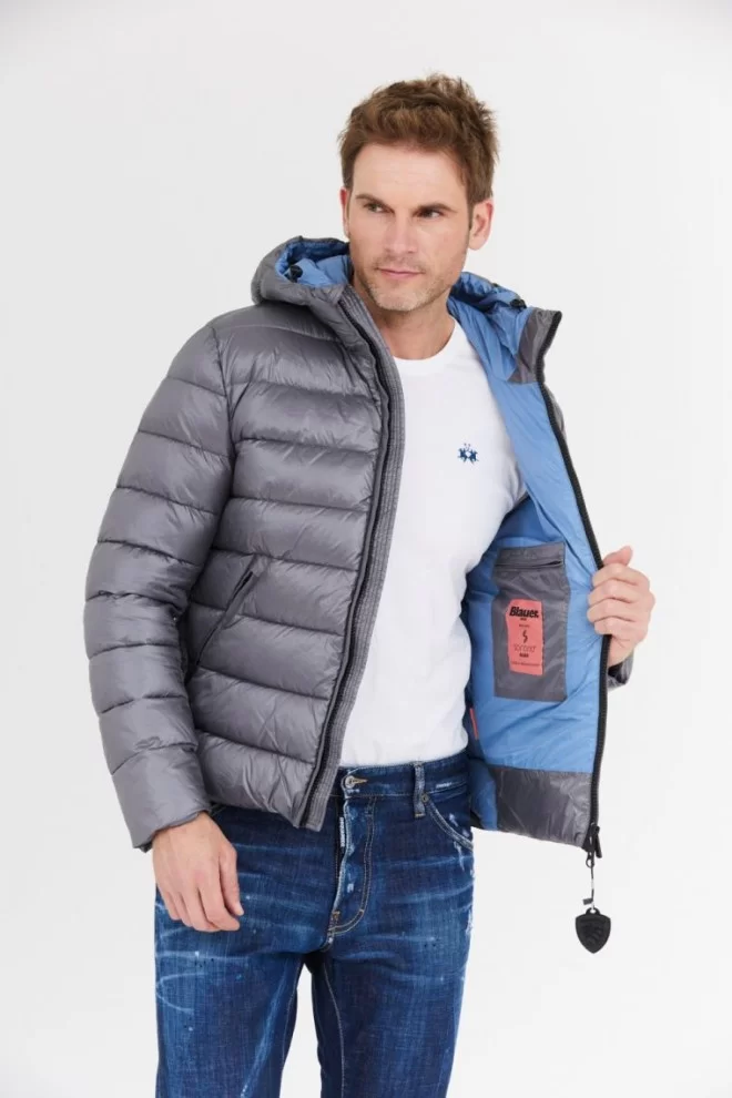 BLAUER Grey men's Virgil down jacket with hood