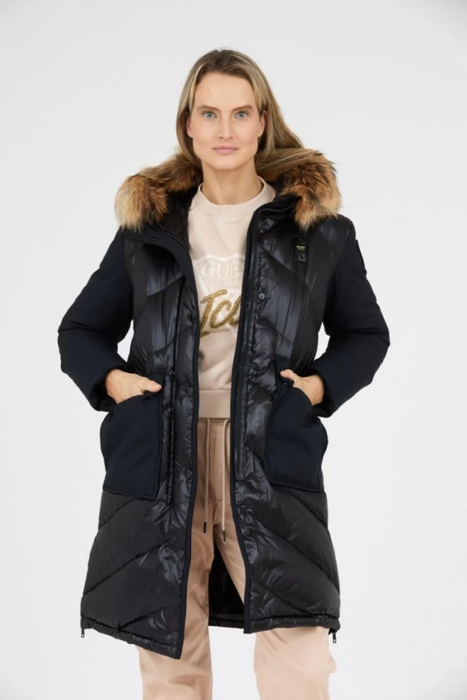 BLAUER Czarna puchowa kurtka Gwendolyn z kapturem