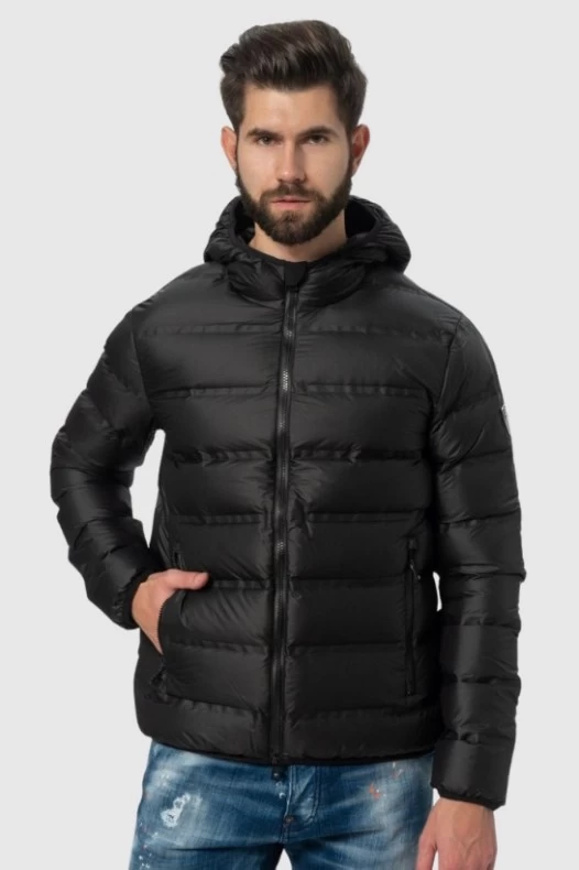 EA7 Black hooded down jacket