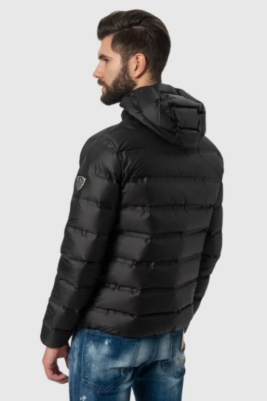 EA7 Black hooded down jacket