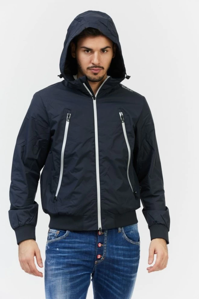 EA7 Men's navy blue jacket with silver zippers