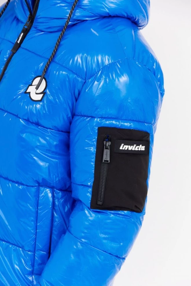 INVICTA Blue glossy down jacket with logo