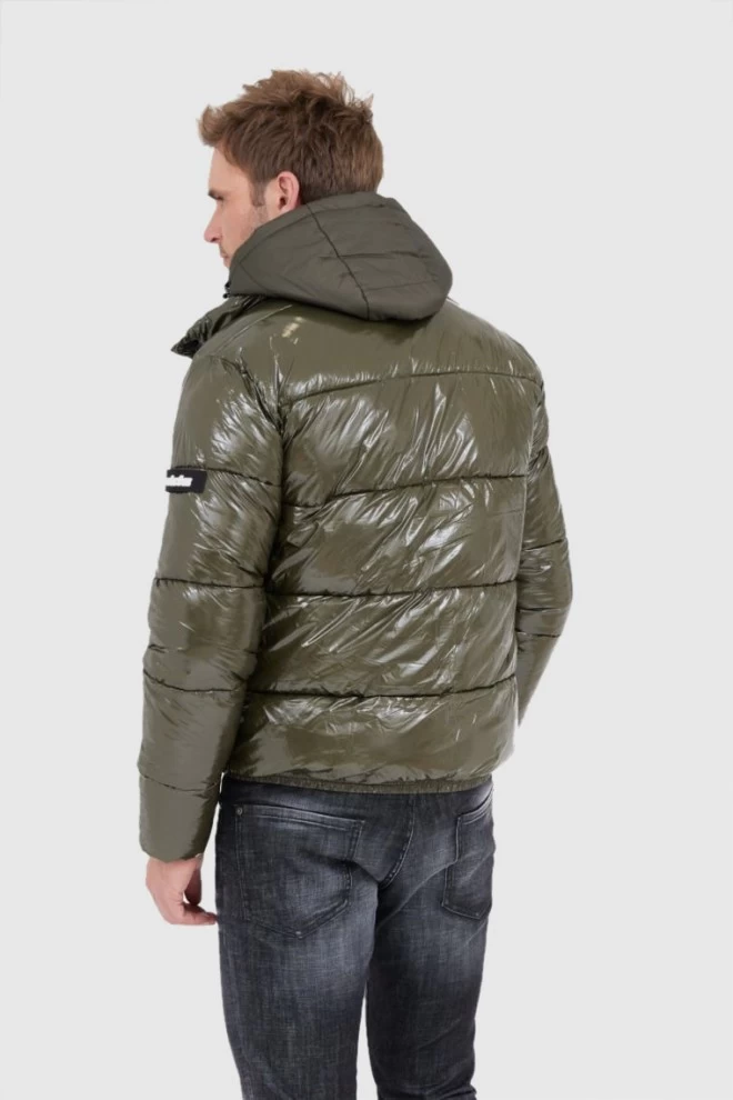 Зелений блискучий пуховик INVICTA з капюшоном