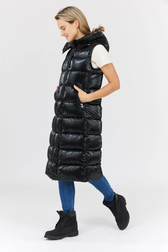 HETREGO Czarny błyszczący płaszcz puchowy z odpinanymi rękawami Summer