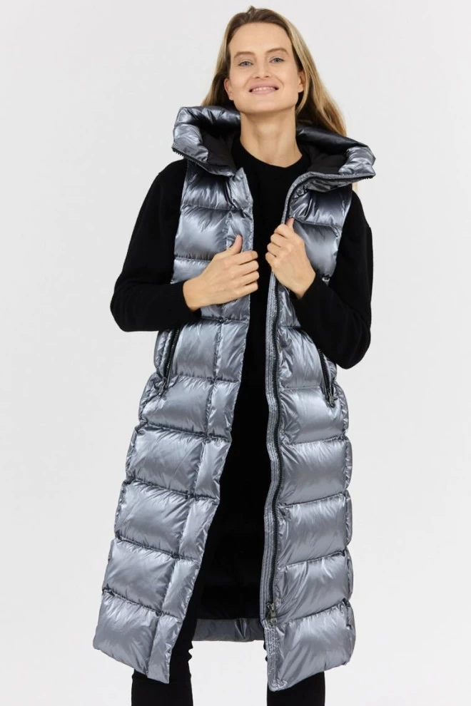 HETREGO Srebrny płaszcz puchowy z odpinanymi rękawami Summer