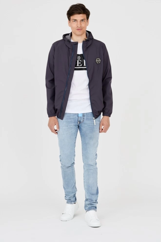 PHILIPP PLEIN Men's navy blue windbreaker jacket