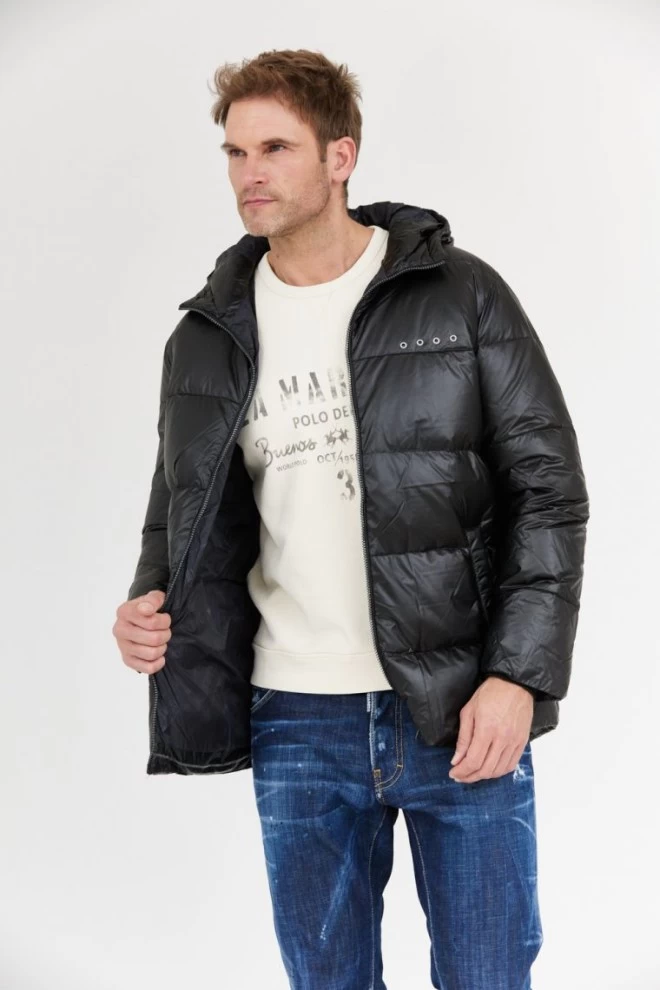 LA MARTINA Black men's down jacket with hood
