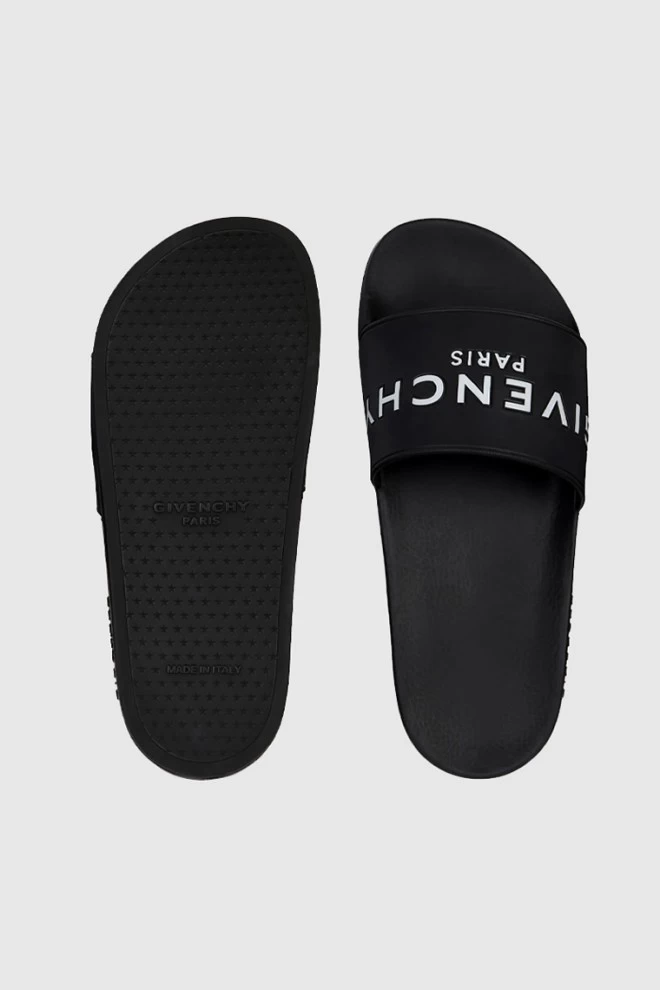 Жіночі шльопанці GIVENCHY чорні з білим логотипом