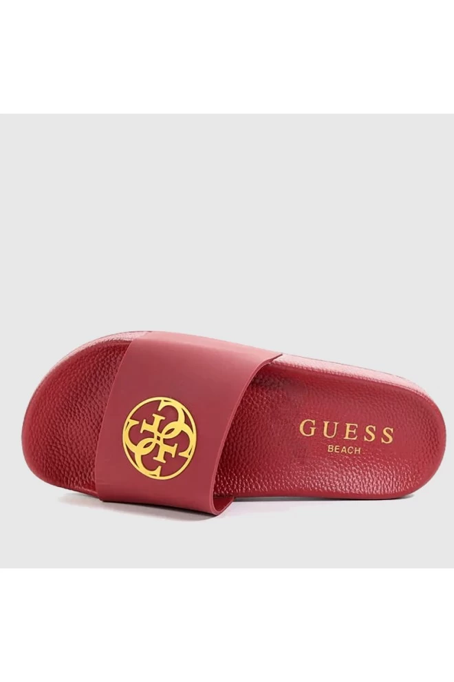Жіночі шльопанці GUESS Maroon із золотим логотипом