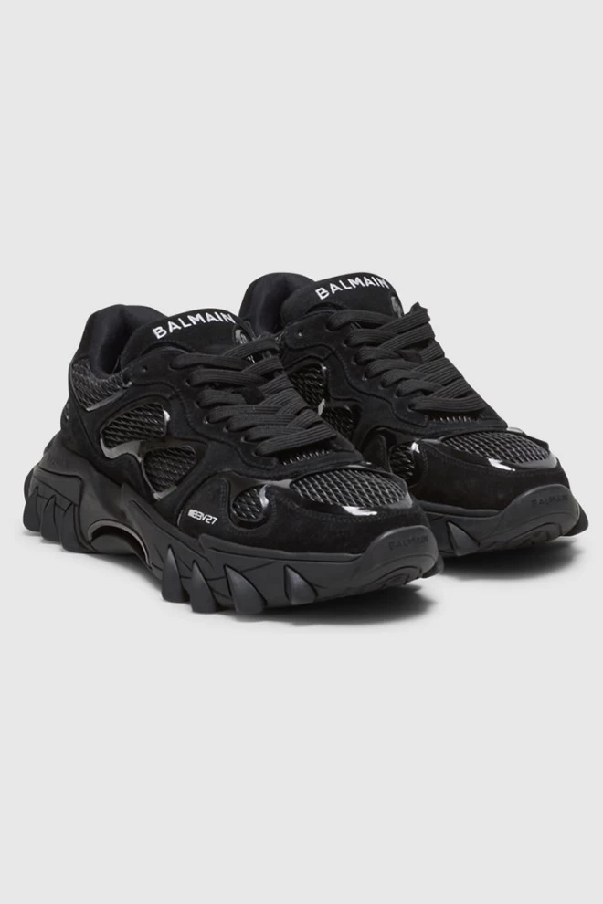 BALMAIN Sneakersy skórzane męskie czarne B-East