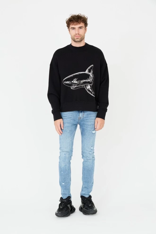 PALM ANGELS Czarna bluza Split Shark Crew