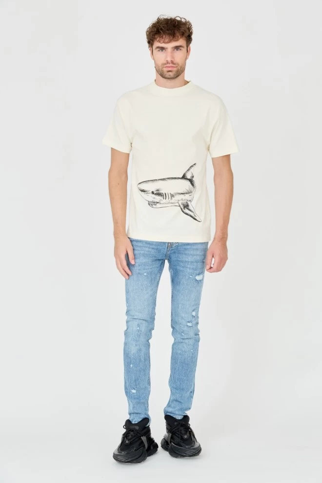PALM ANGELS Beżowy t-shirt Broken Shark
