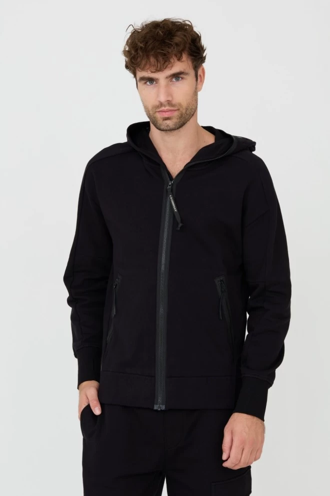 C.P. COMPANY Black Hooded Open Sweatshirt