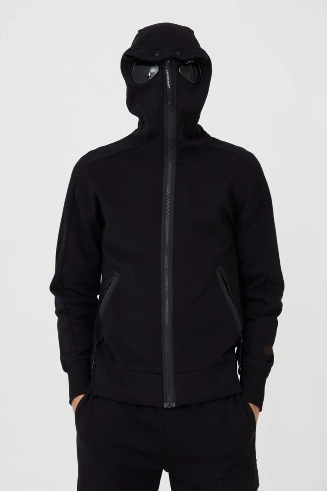 C.P. COMPANY Black Hooded Open Sweatshirt