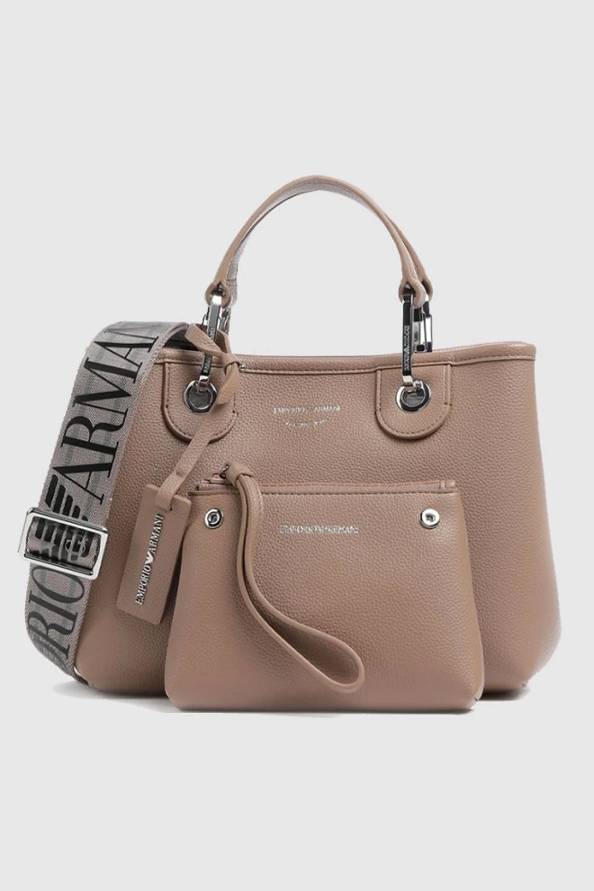 EMPORIO ARMANI Small light brown women's handbag with pouch and key ring