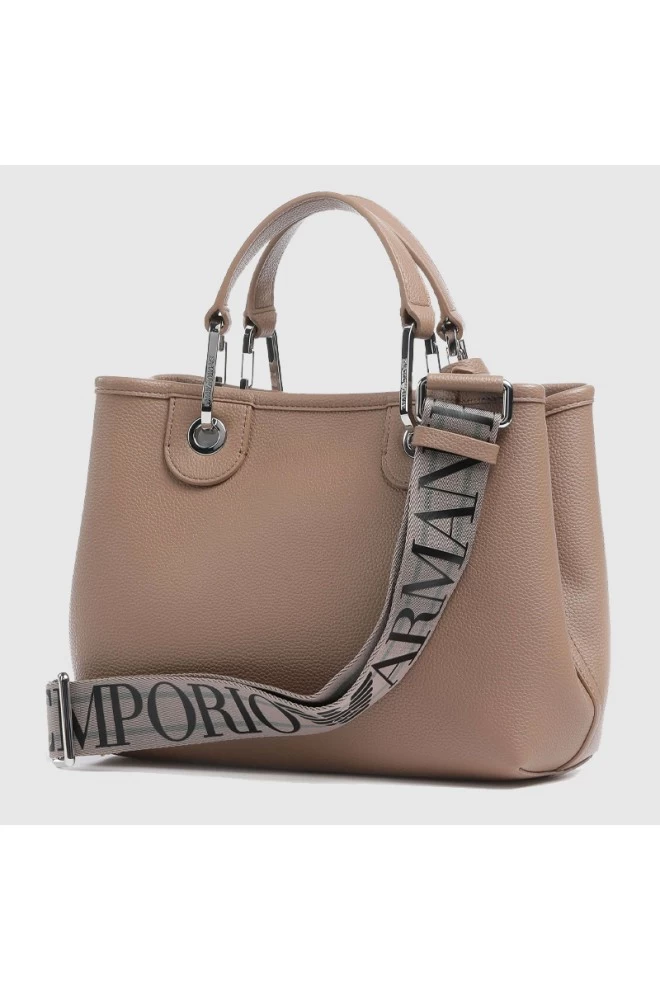 EMPORIO ARMANI Mała jasnobrązowa torebka damska z saszetką i brelokiem