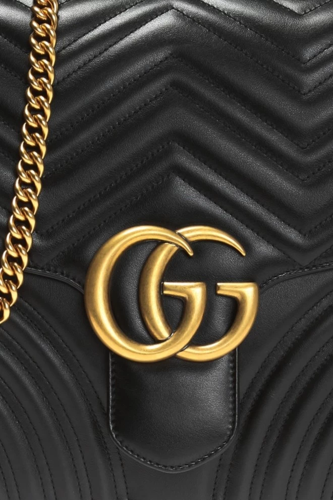 GUCCI Leather Large Handbag GG Marmont