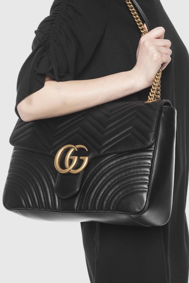 GUCCI Leather Large Handbag GG Marmont
